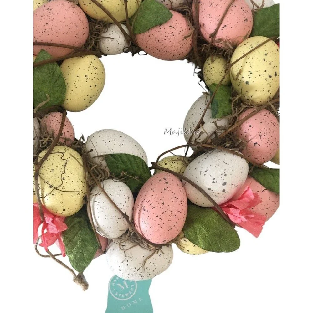 Martha Stewart Spring Easter Egg Wreath Speckled Pastel Pink White Yellow 12.5